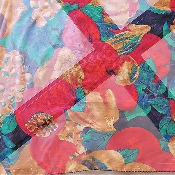 Vtg sheer chiffon apple & pear print shawl - Picture 5 of 9